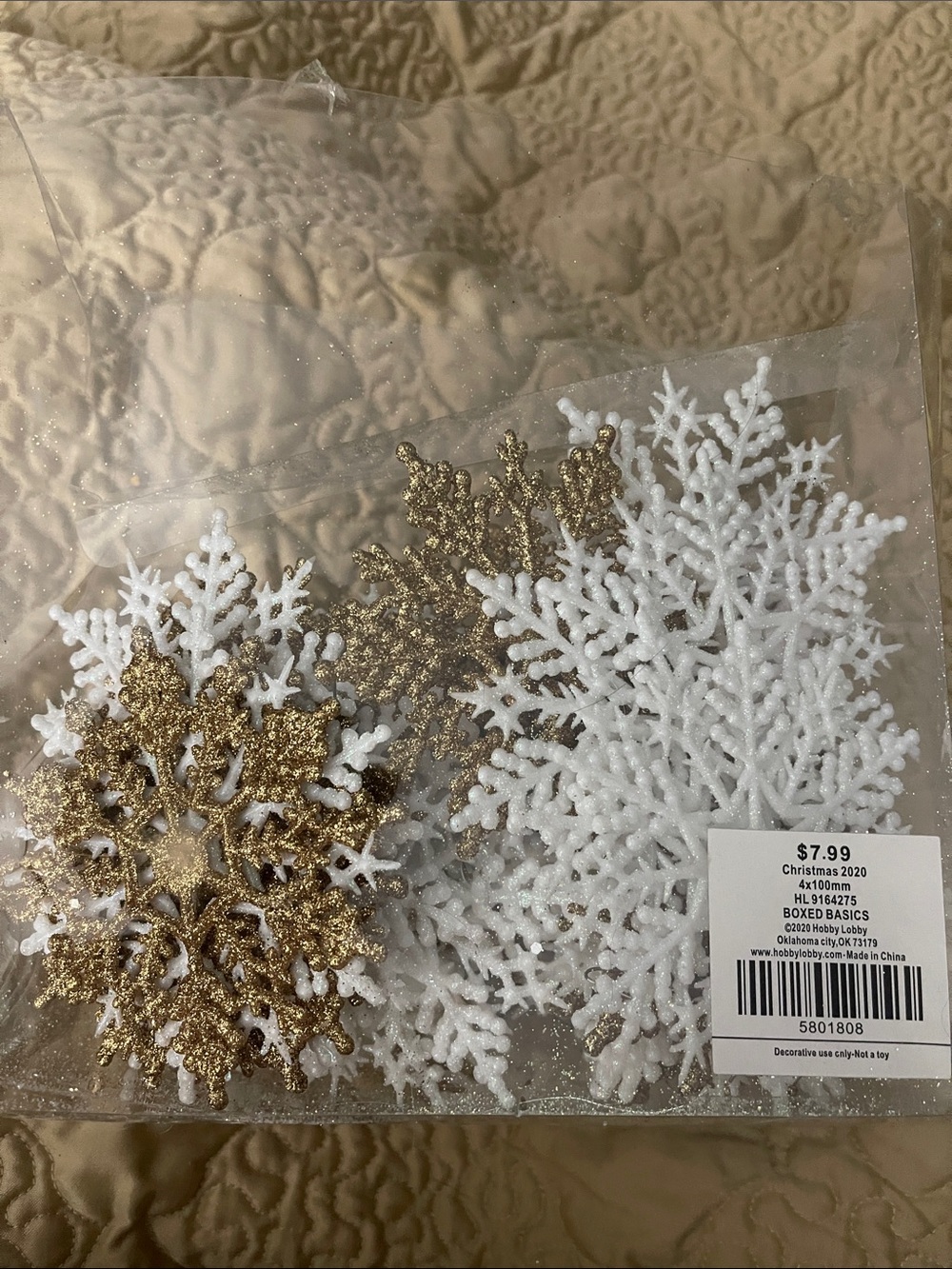 Holiday Glitter Snowflake Ornaments โ White & Gold